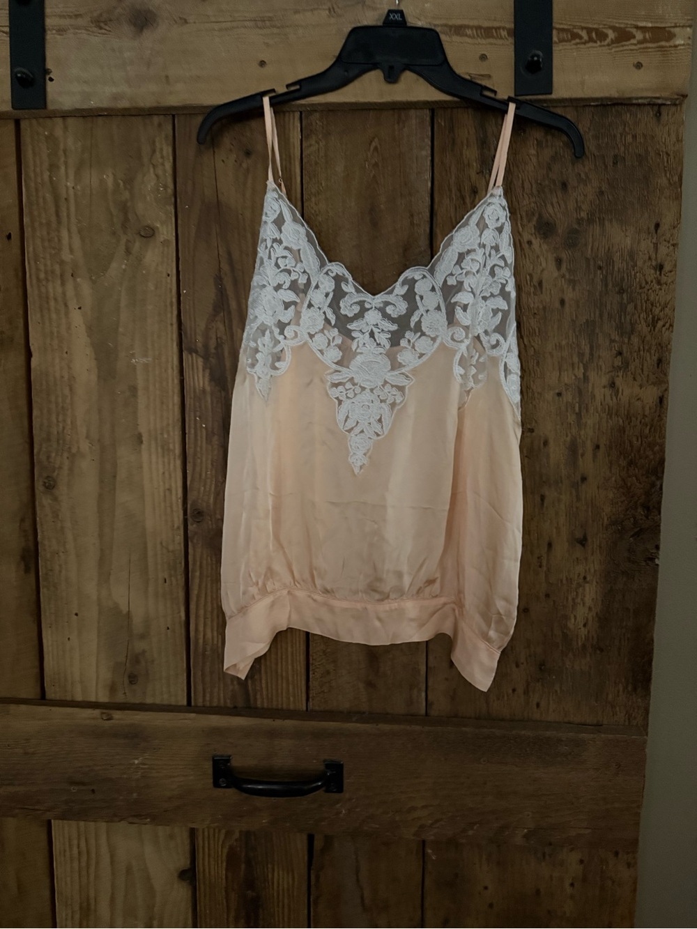 Free People Peach Satin Cami with White Lace